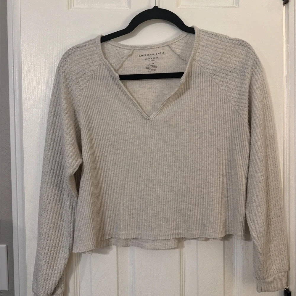 AE Soft & Sexy Plush Cream Waffle Sweater - Picture 3 of 8